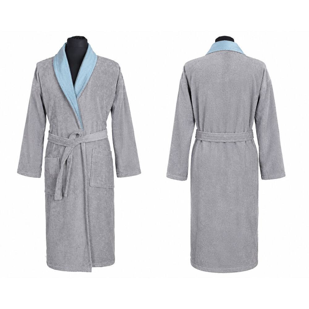 Grey Turkish Cotton Bathrobe Unisex S/M Soft Terry Spa Robe Belted - Picture 3 of 7